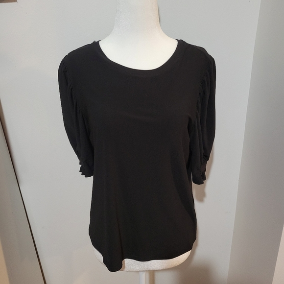 CeCe Tops - CeCe Balloon Sleeve Solid Black Round Neck Workwear Goth Blouse | Medium